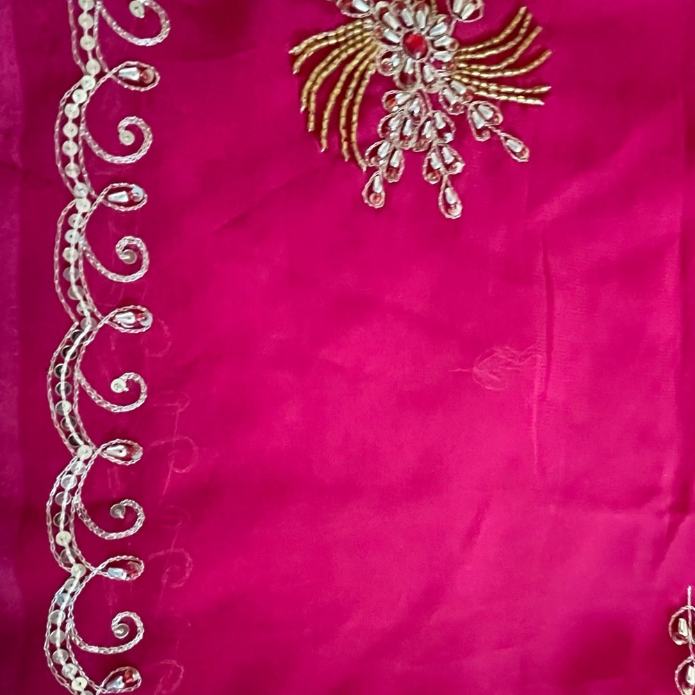 New without tags Pink georgette embroidered saree